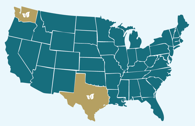 A US map illustrating the states in which The Highland Practice is licensed to treat clients.